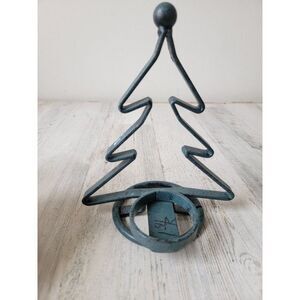 Rustic metal blue tree candle tea light holder Xmas figure